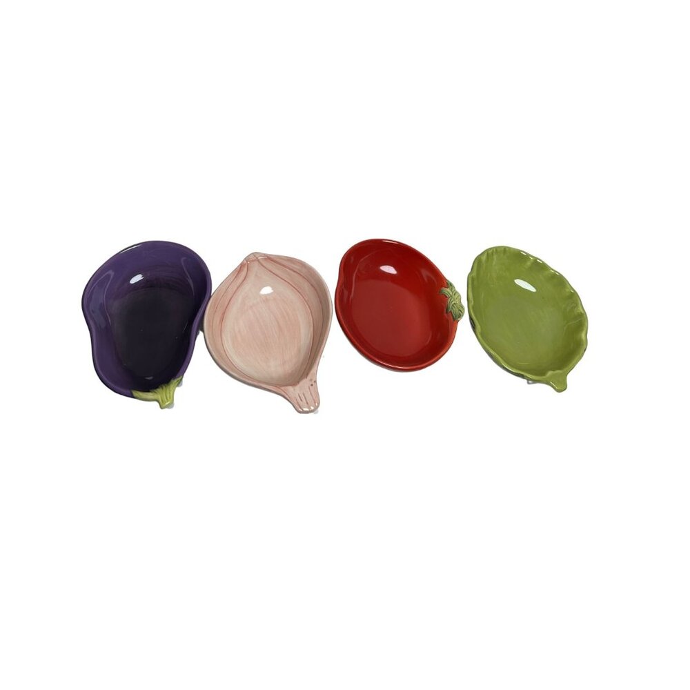 Pottery Barn Garden Pasta Bowls Vegetables Eggplant Tomato Onion Avocado 4pc